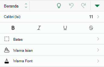 Opsi pemformatan font di Excel untuk iOS