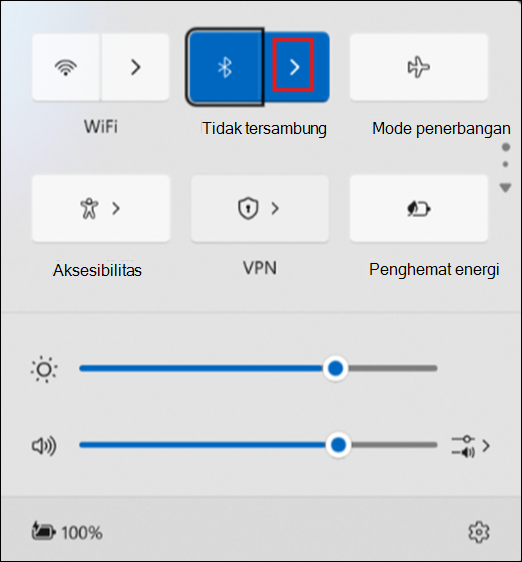 Tombol Kelola perangkat Bluetooth di Pengaturan Cepat.