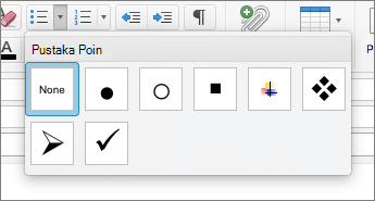 Opsi gaya poin yang tersedia di Pustaka Poin di Outlook untuk Mac.