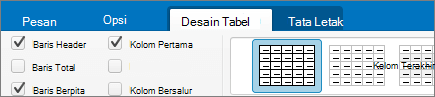 Kotak centang Baris Header di Outlook untuk Mac.