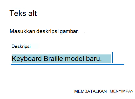 Kotak dialog teks alt Outlook untuk Android.