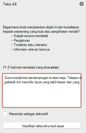 Panel Teks Alt di PowerPoint untuk Mac.