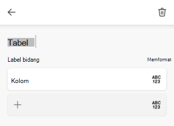 Bidang teks nama tabel di Excel untuk Android