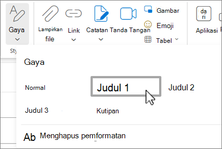 Menu Gaya di Outlook di web.