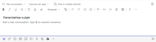 Bidang Tambahkan teks subjek di Microsoft Teams.