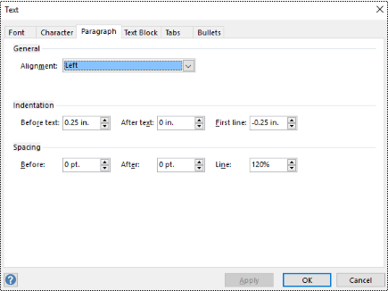 Dialog penspasian paragraf di Visio.