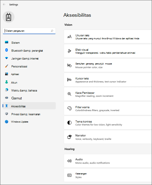 Windows 11 pengaturan aksesibilitas