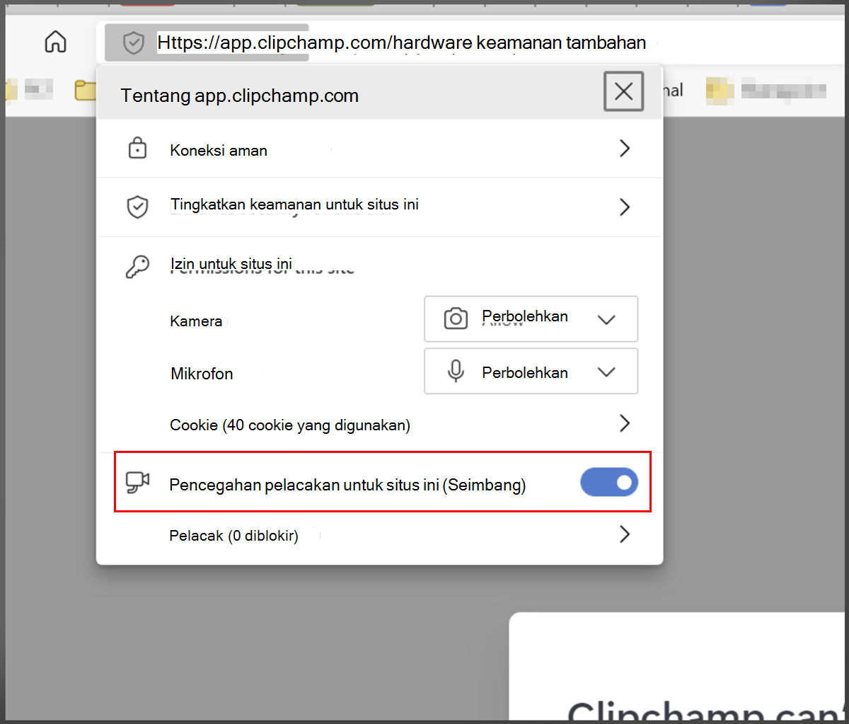 Edge menambahkan keamanan, daftar putih Clipchamp 2