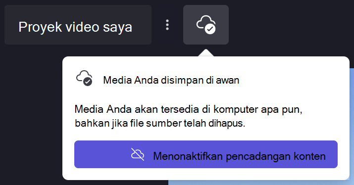 Gambar dialog pencadangan konten Clipchamp