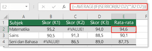 Fungsi array di AVERAGE untuk mengatasi kesalahan #VALUE!