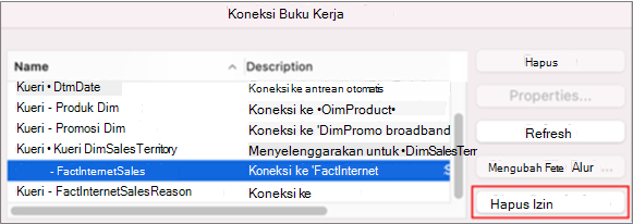 Menghapus kredensial yang tersimpan untuk koneksi data di Mac