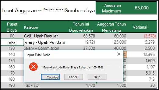Contoh pesan input yang tidak valid