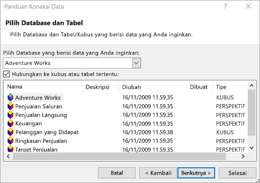 Layar Wizard Koneksi Data 2