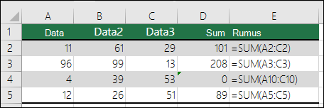 Excel menampilkan kesalahan saat rumus tidak cocok dengan pola rumus yang berdekatan