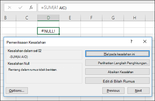 Pindahkan kotak Pemeriksaan Kesalahan ke bawah Bilah Rumus