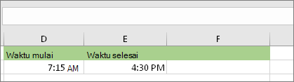 Tanggal/waktu mulai 7:15 AM, Tanggal/waktu selesai 4:30 PM