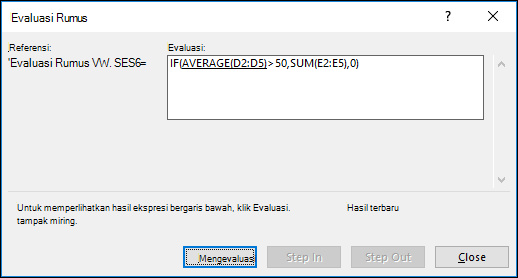 Evaluasi Rumus membantu Anda melihat bagaimana setiap bagian berbeda dari rumus bertumpuk dievaluasi