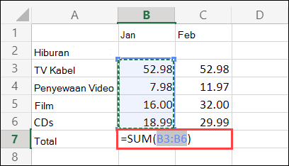 Sel Penjumlahan Otomatis Excel untuk Web