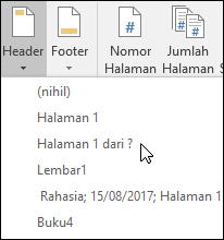 Opsi Header & Footer bawaan