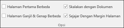 Opsi Header dan Footer di tab Desain di pita