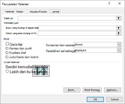 Pengaturan Halaman Excel Opsi tab lembar