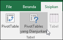 Buka Sisipkan > PivotTable yang disarankan agar Excel membuat PivotTable untuk Anda