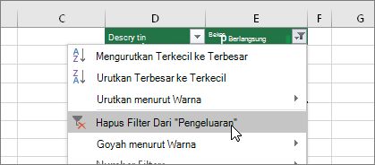 Menu Filter, Hapus filter dari ...