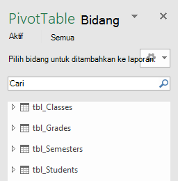 Daftar bidang PivotTable Power Pivot