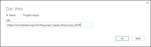 Power Query > Dari Dialog URL Input Web >