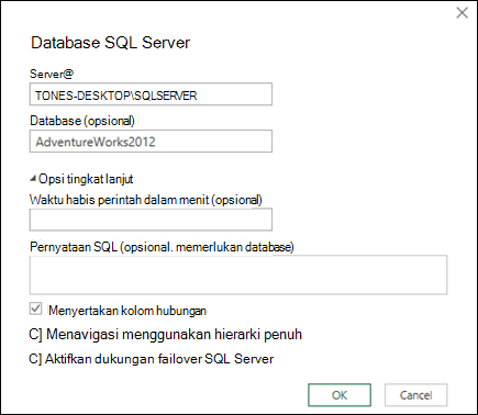Power Query SQL Server Dialog koneksi database