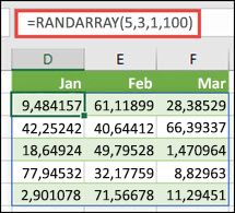 Fungsi RANDARRAY dengan argumen Min, Maks & Desimal