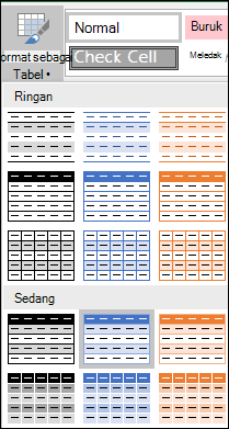 Pilihan Galeri Gaya Excel untuk Format sebagai Tabel