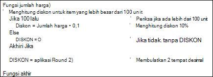 Contoh fungsi VBA dengan Komentar