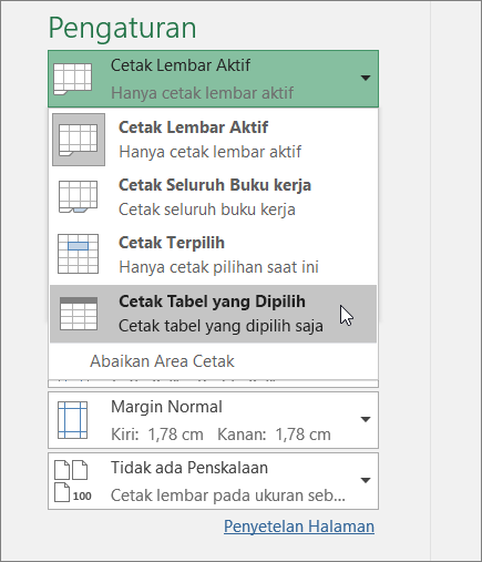 Mencetak tabel yang dipilih