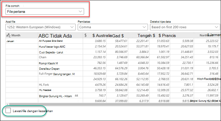 Contoh kotak dialog impor teks