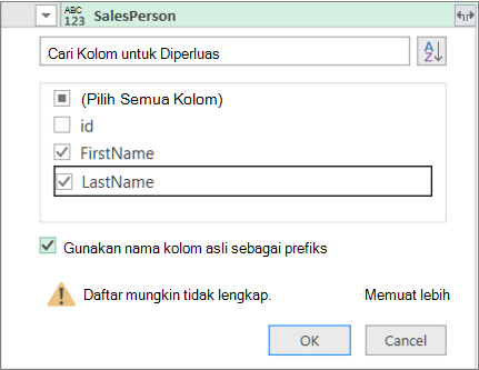 Memperluas Catatan ke dalam tabel