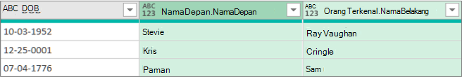 Hasil perluasan kolom Rekaman terstruktur