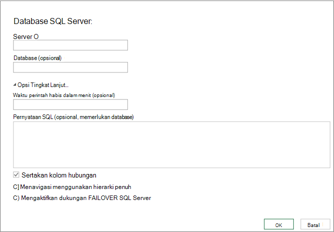 Kotak dialog Database SQL Server