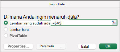Kotak dialog Impor Data yang digunakan untuk menemukan data