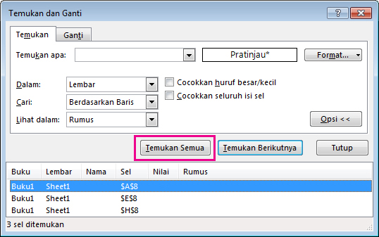 Menemukan semua sel yang digabungkan