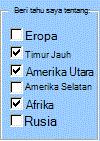 Contoh dari kontrol kotak centang toolbar Formulir