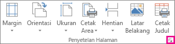Peluncur kotak dialog di grup Penyetelan Halaman