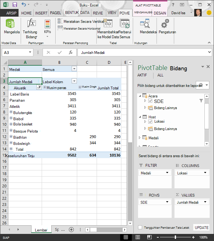 PivotTable yang telah difilter