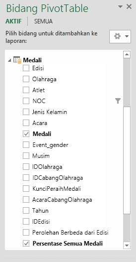 Bidang PivotTable memperlihatkan Bidang Terhitung