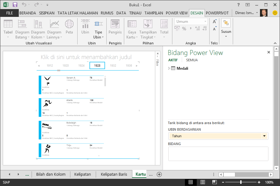 wadah PETAK MENURUT dalam laporan Power View