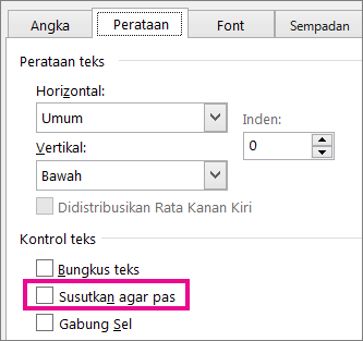 Disusutkan agar pas di tab Perataan dari kotak dialog Format Sel