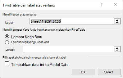 PivotTable dari Rentang atau Tabel