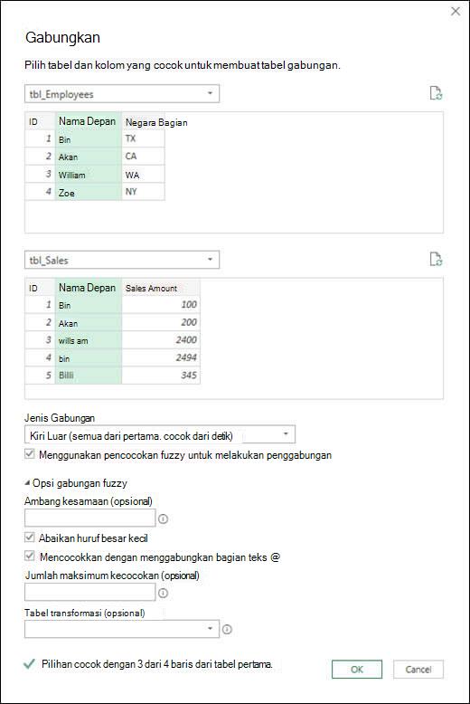 Opsi penggabungan fuzzy Power Query