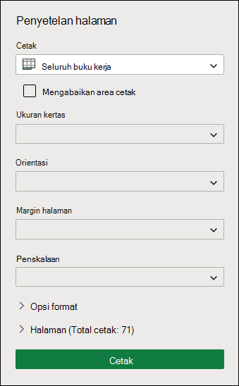 Mencetak seluruh buku kerja di Excel untuk web