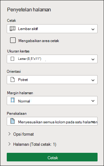 Layar penyiapan cetak